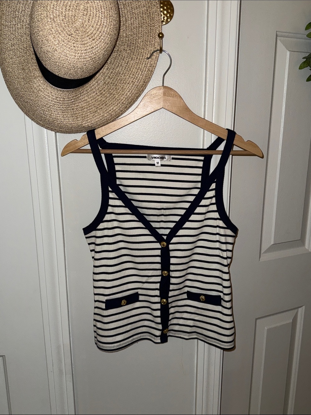 Navy & White Striped Button-Front Tank